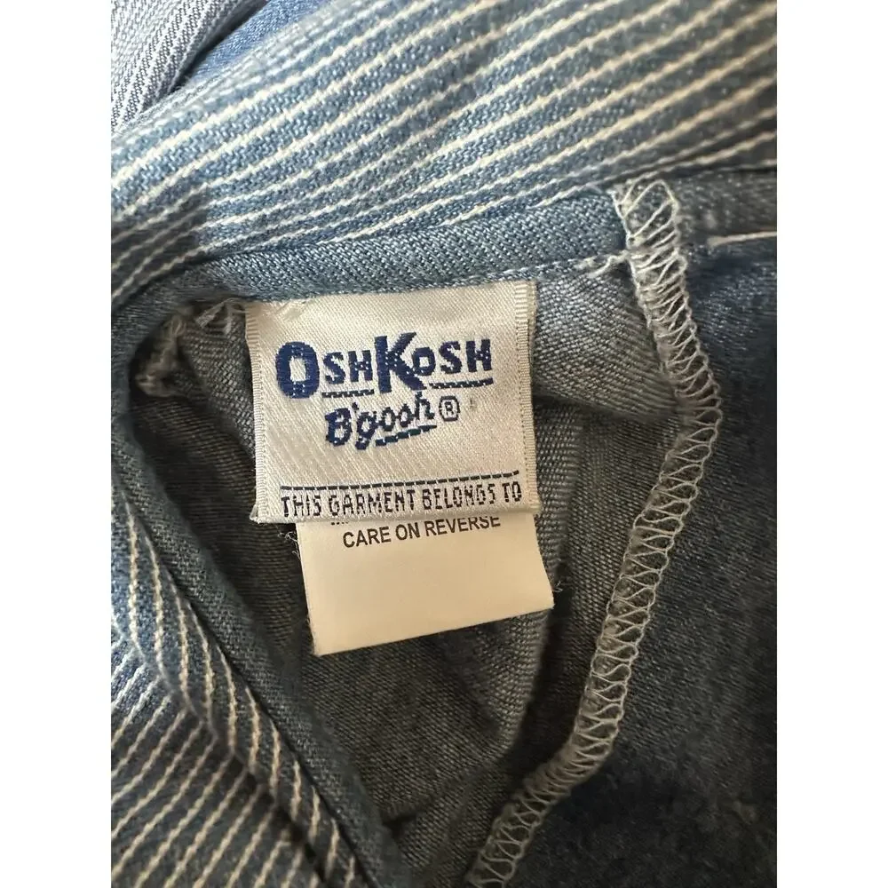 Vtg Osh Kosh Girl Cotton Apron Dress Blue White Stripe Size 6x Bear Collar
